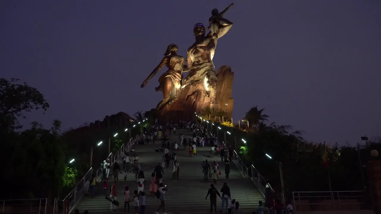 Night time view of the Monument de la Renaissance Africaine in Dakar Senegal