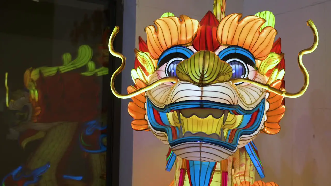 View of a dragon lantern installation illuminated outside the China Cultural Centre commemorating the upcoming Chinese Lunar New Year 2024 the Year of the Dragon in Spain