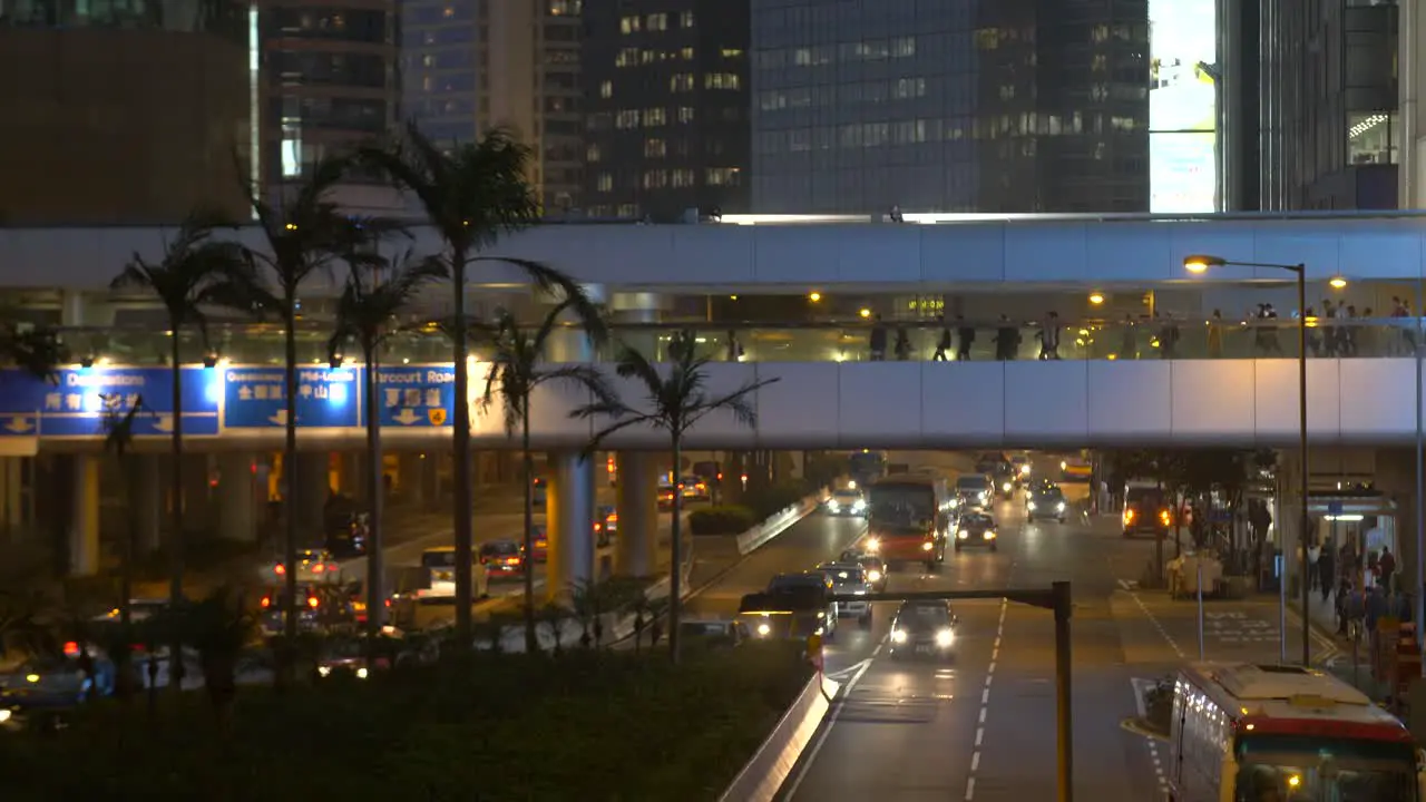 Pedestrian Overpass in Hong Kong at Night