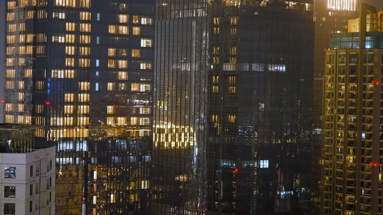 Wide Shot of Lit Up Buildings at Night in Jakarta 02