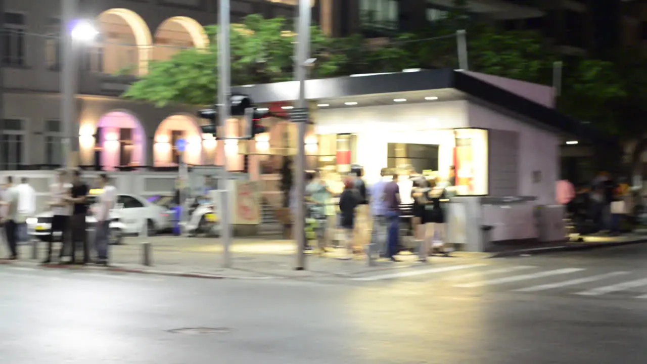 Night time streetscape in Tel Aviv Israel