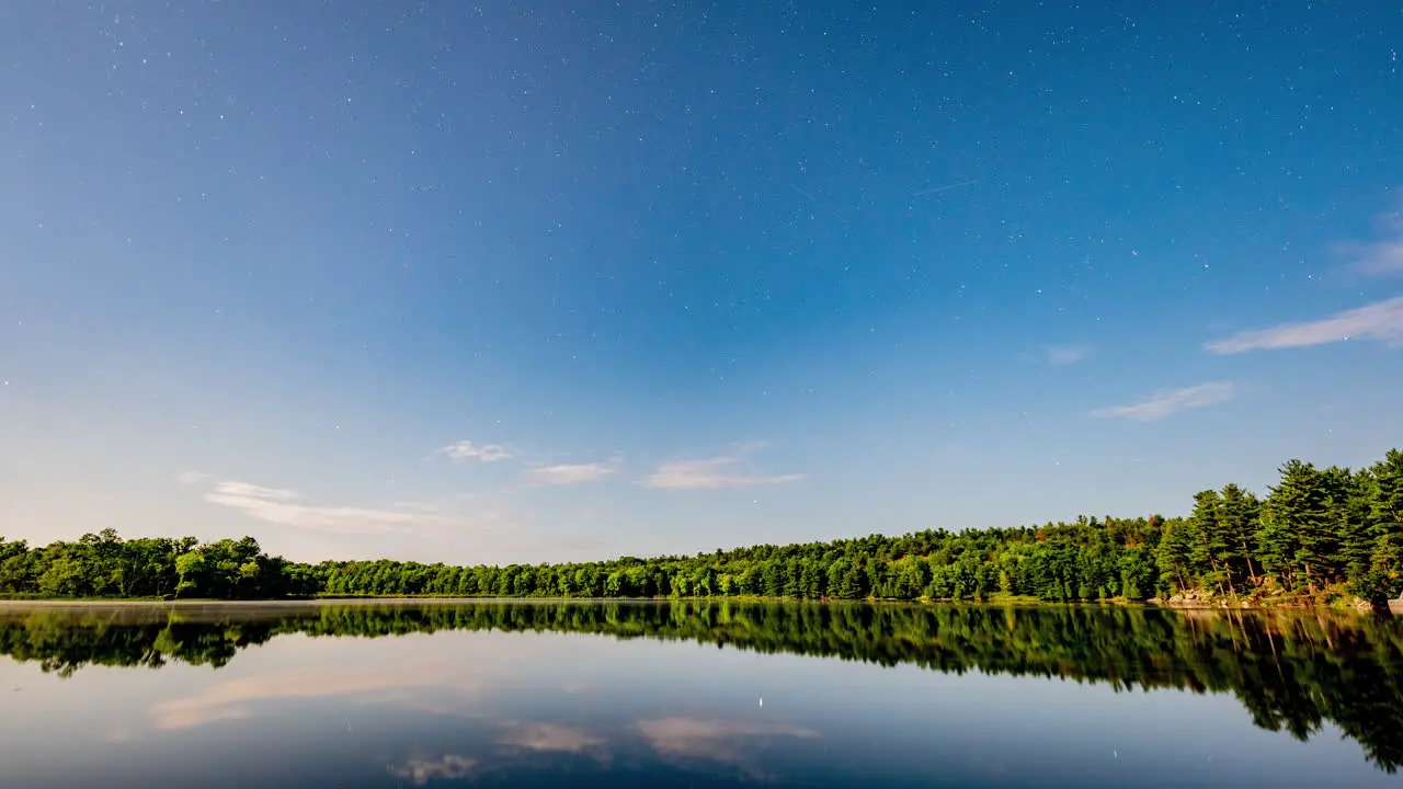 A nightime timelapse during a bright full moon with unique clouds and reflections