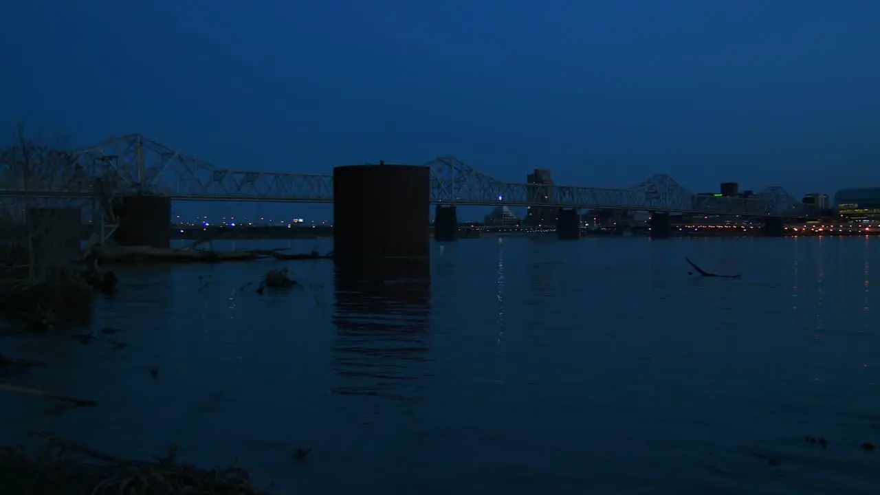 Pan across the skyline of Lousisville Kentucky at night