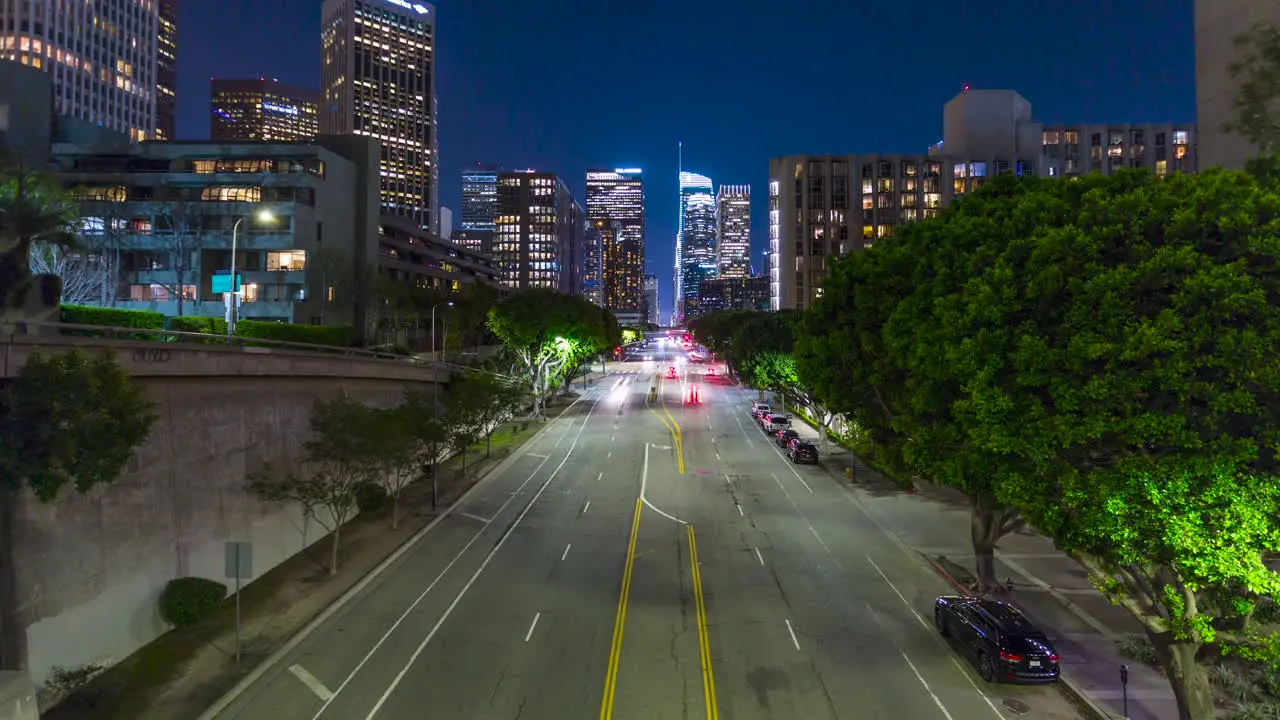 A timelapse looking down at Figueroa Street in Downtown Los Angeles taken from the First Street Bridge