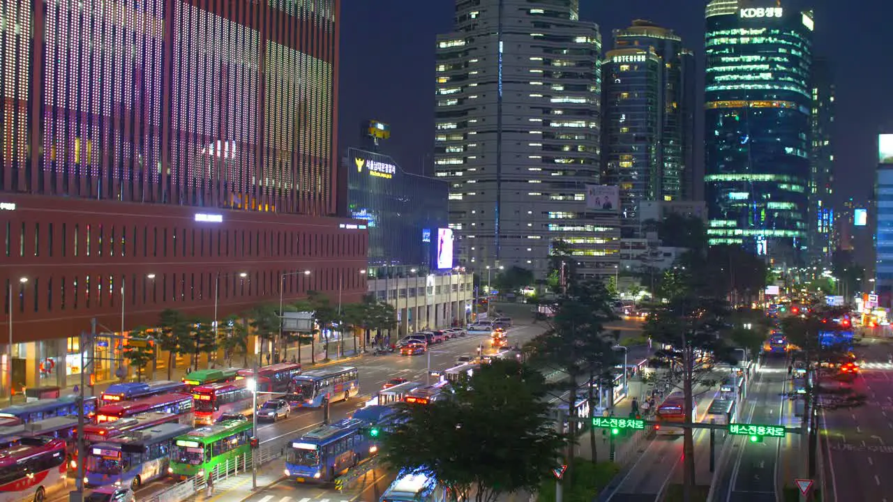 Buses by Seoul Station at Night