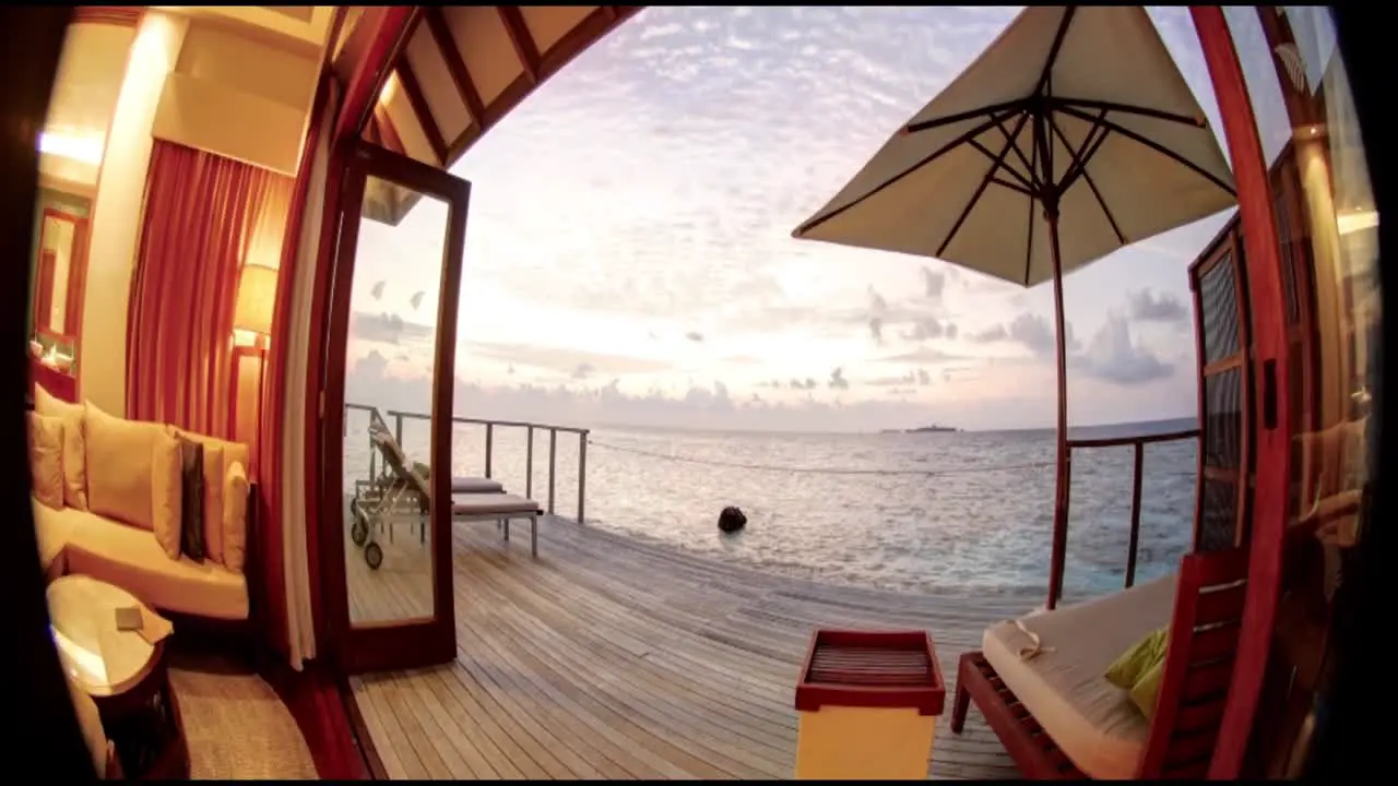 Time lapse in a room in Maldives from day to night