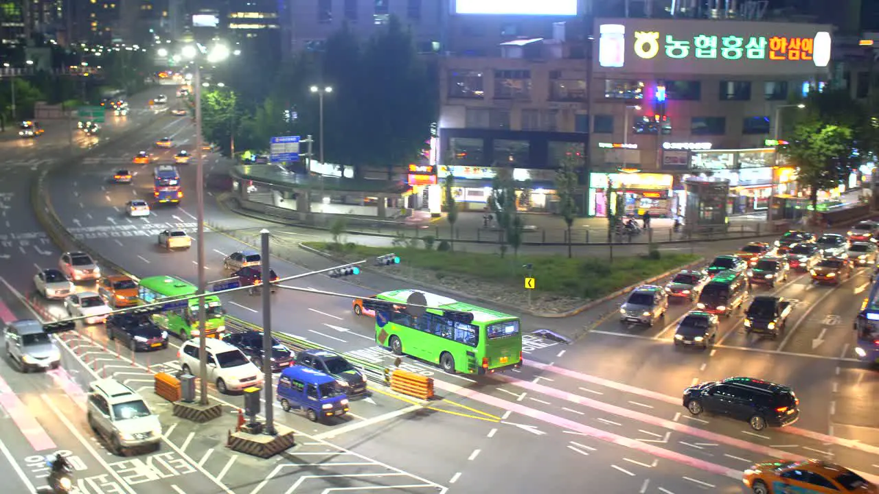 Busy Road in Seoul at Night