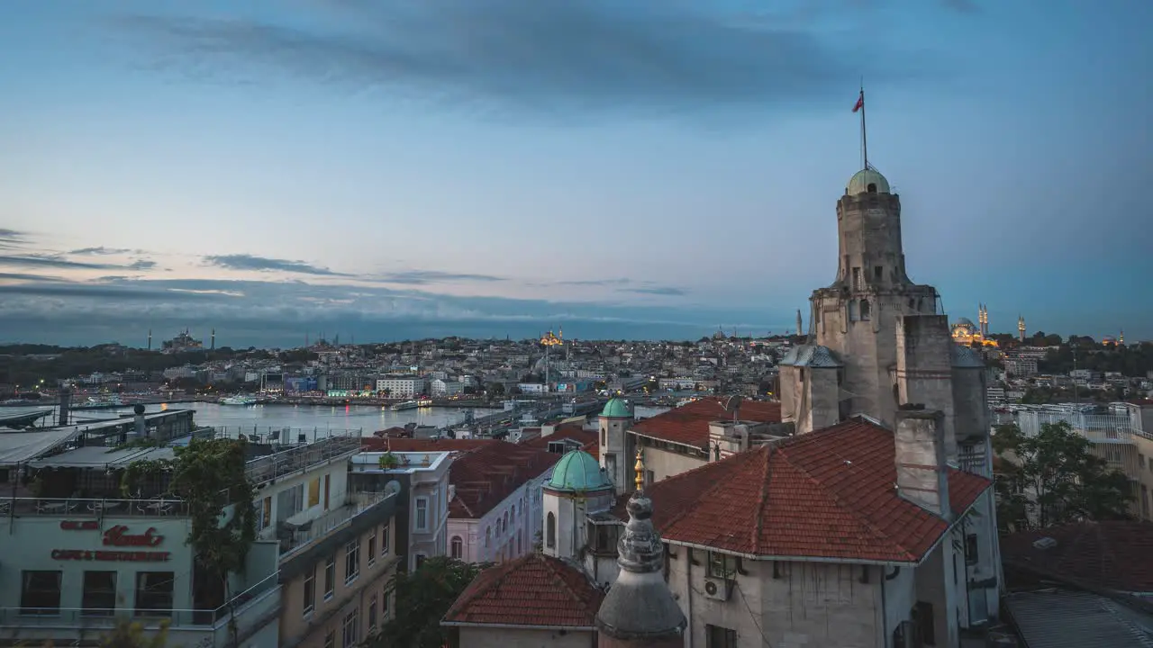 Timelapse of Galata Tower in Istanbul during Sunrise