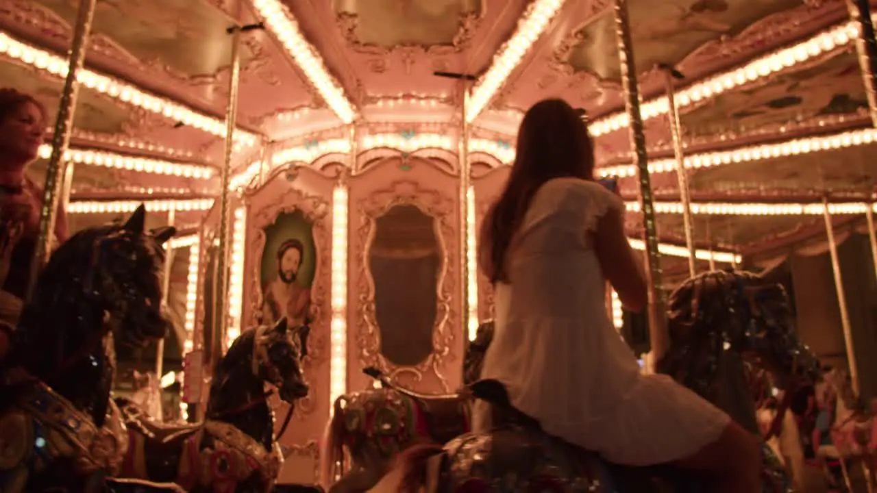 Merry Go Round Carousel in Florence Italy Downtown Piazza della Repubblica Active Close-Up with People