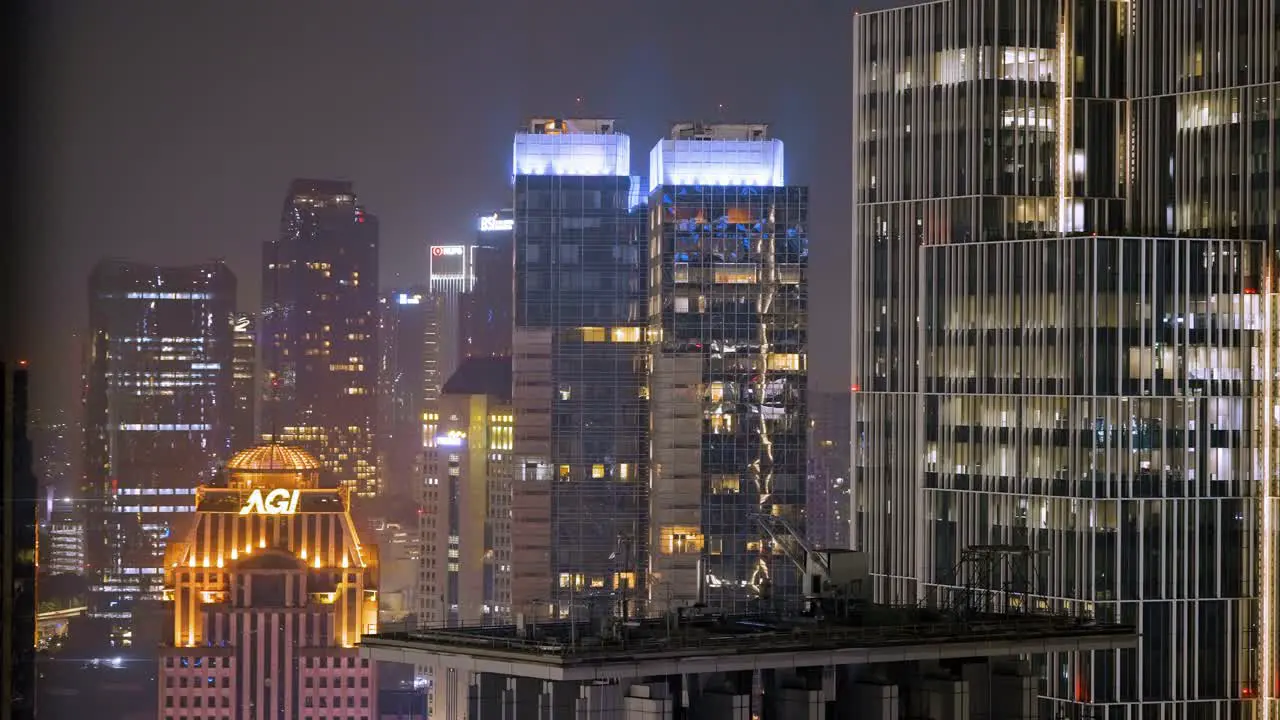 Wide Shot of Skyscrapers at Night in Jakarta