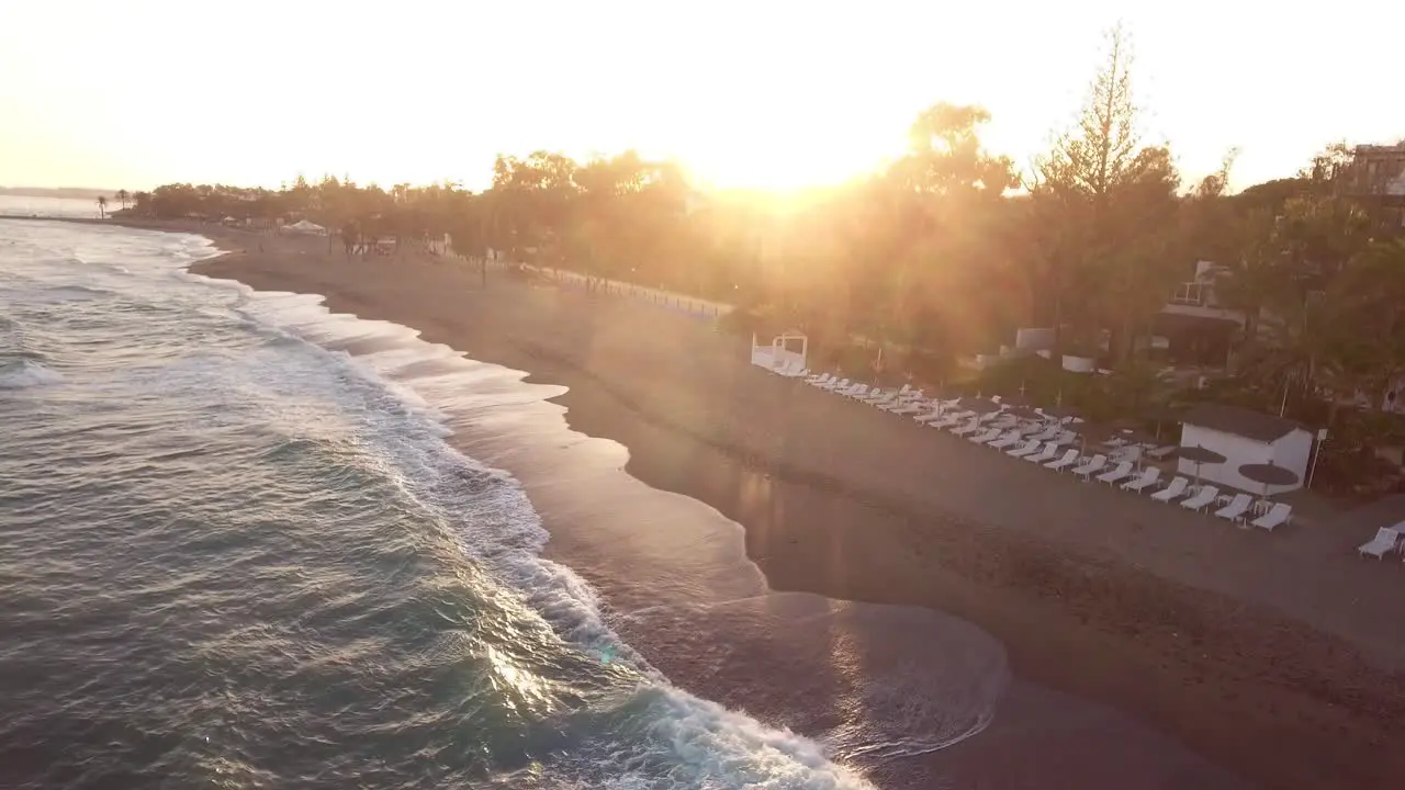 sunset beach view from drone aerial view