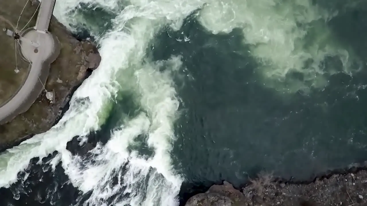 Beautiful white waves of the Spokane Falls in Washington -top view