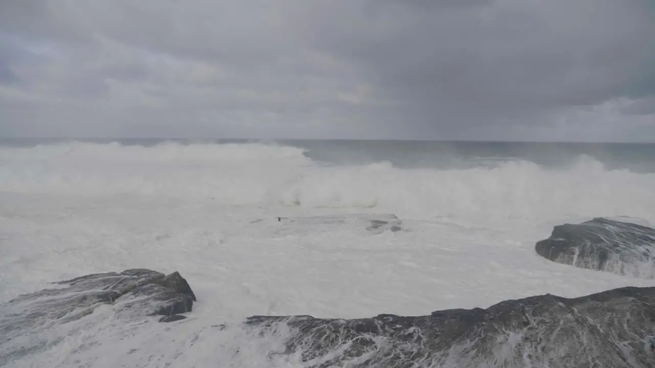 Dangerous Waves Crashing On The Rocks In Clovelly Beach Storm In Sydney Australia close up