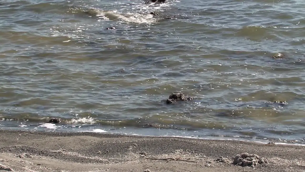 Close up of waves or spilling at Salton Sea in California