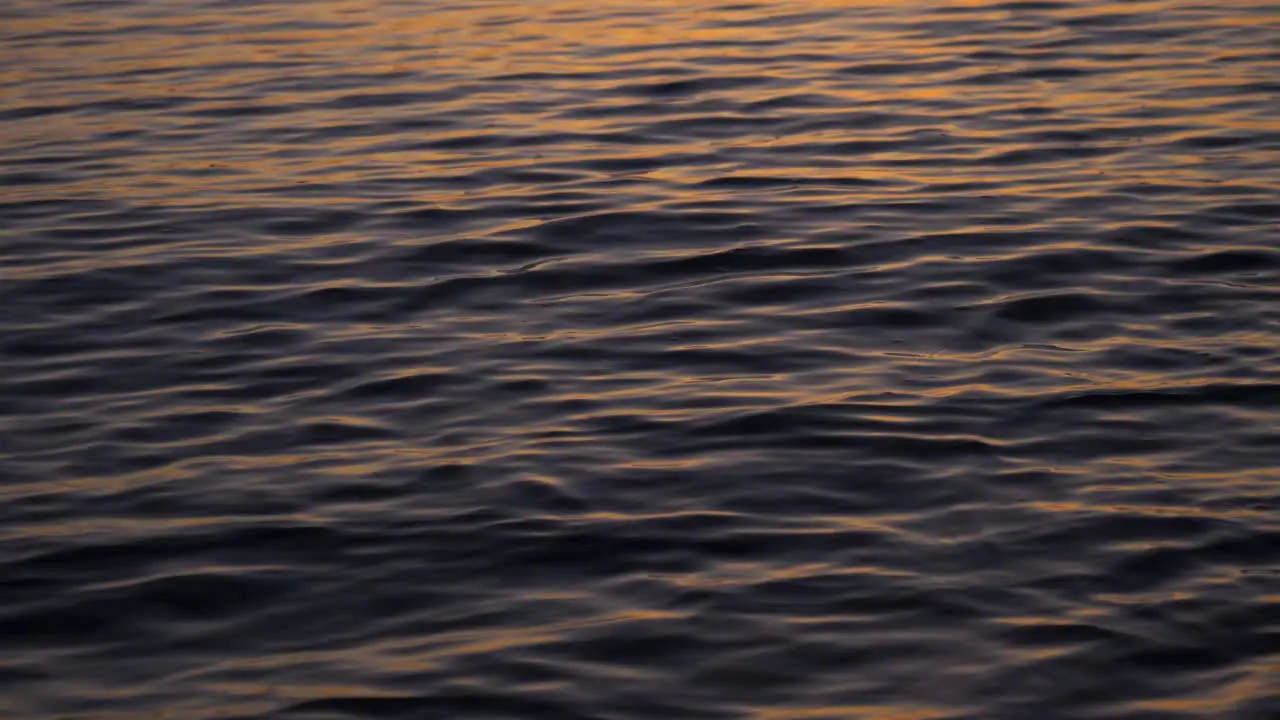 Reflection of sunset on calm ocean water in slow motion