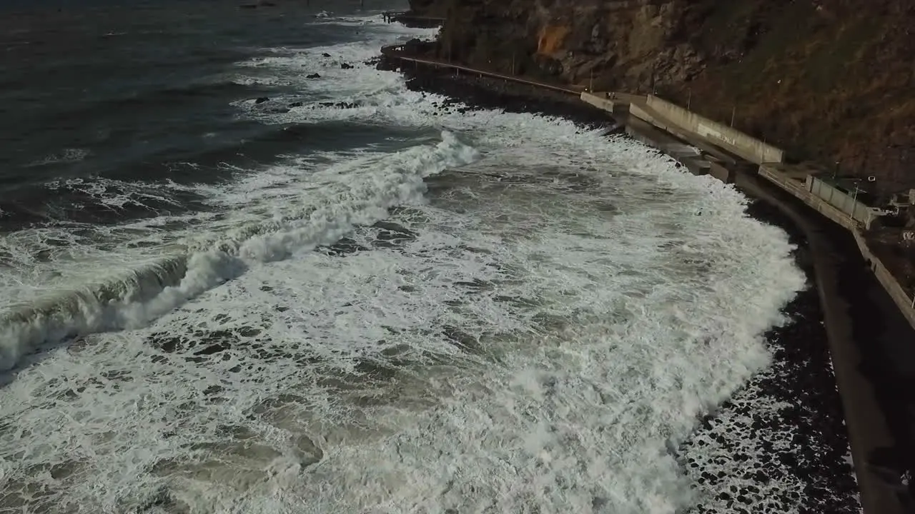 Drone shot of the waves in Madeira