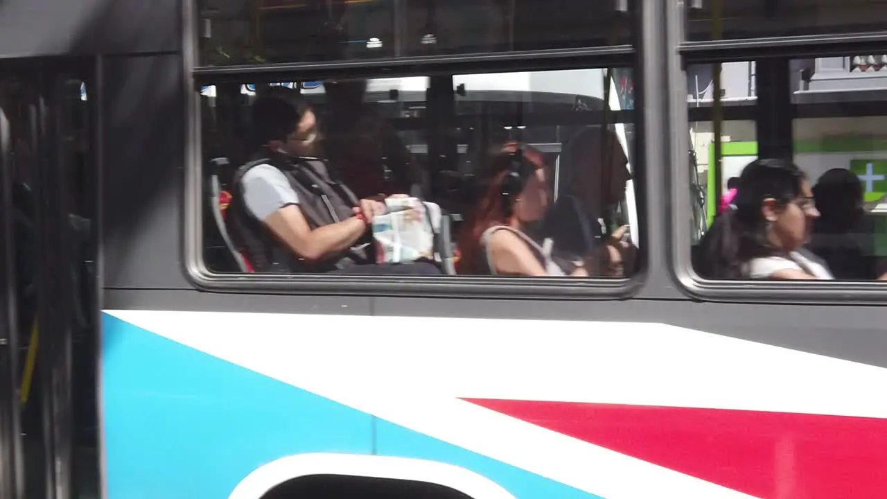 Passengers travel Slow Motion Autobus Bus Public Transport of Metropolitan City