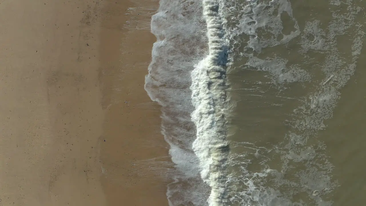 Slow rising aerial shot of crashing waves and a seal emerging from them for a split second