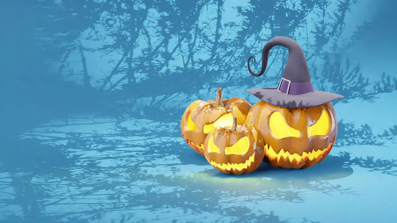 Vibrant Cartoon Halloween Animation Pumpkins on Blue BG