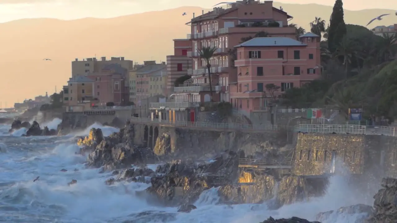 promenade after a storm at sunset