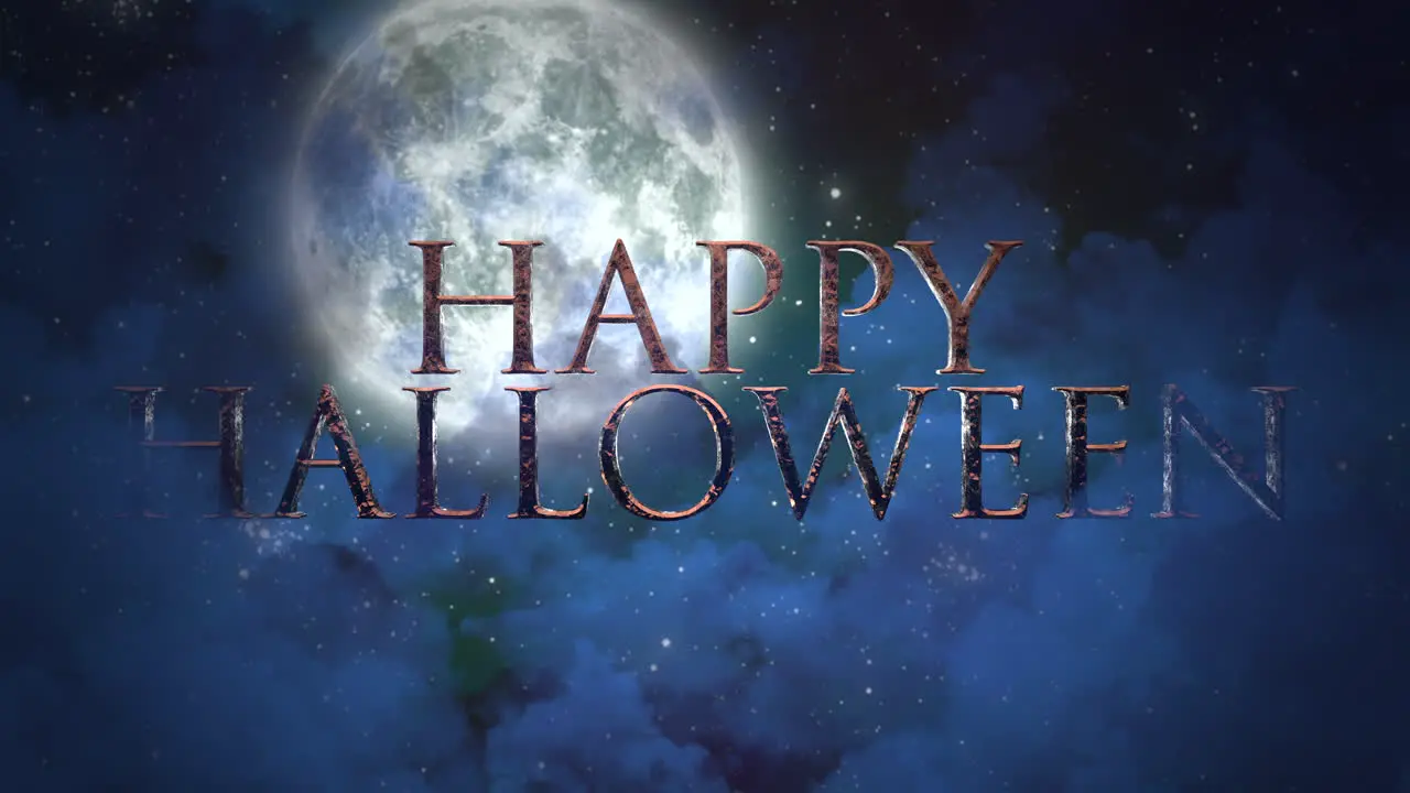 Happy Halloween with big moon and mystical blue clouds in night