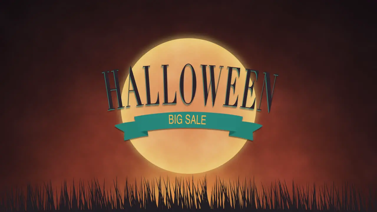 Halloween Big Sale with big moon and grass in field