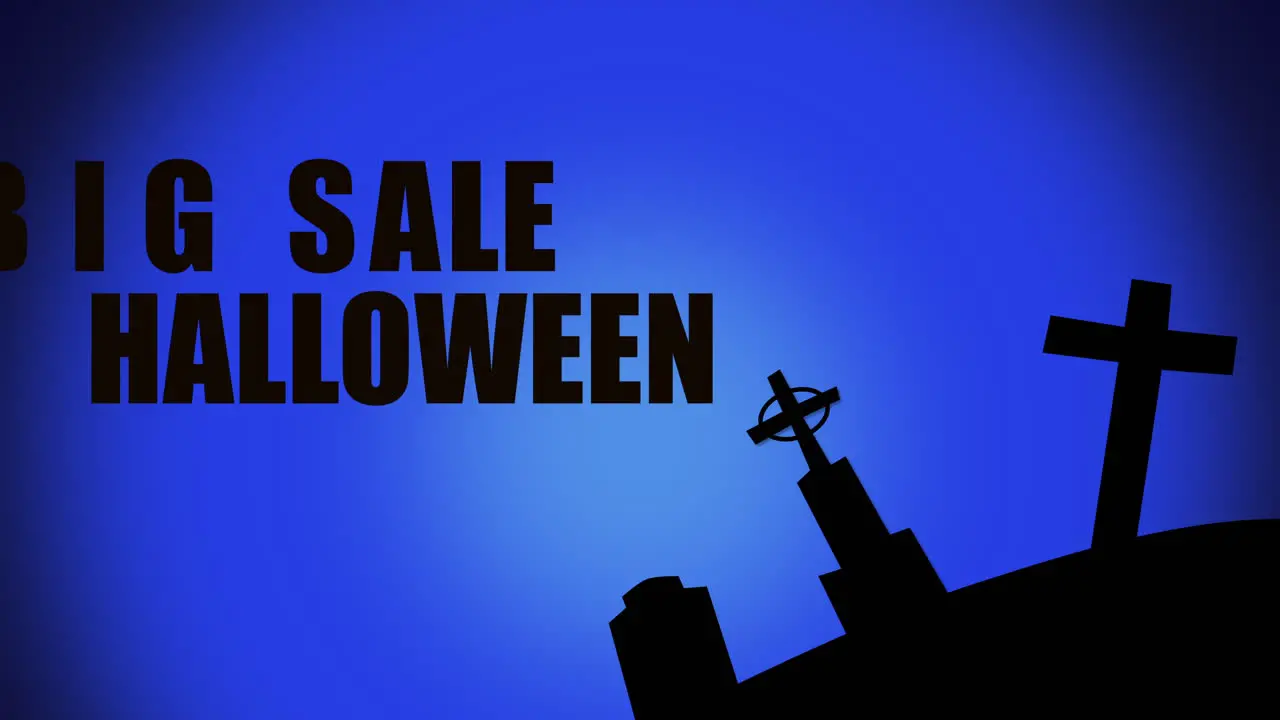 Halloween Big Sale in cemetery with tombstone and religion cross in night