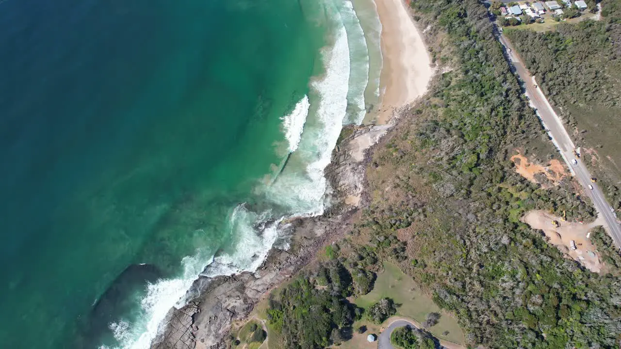 Aerial View Of Sandy Spooky Beach In Coastal Town Of Angourie In NSW Australia