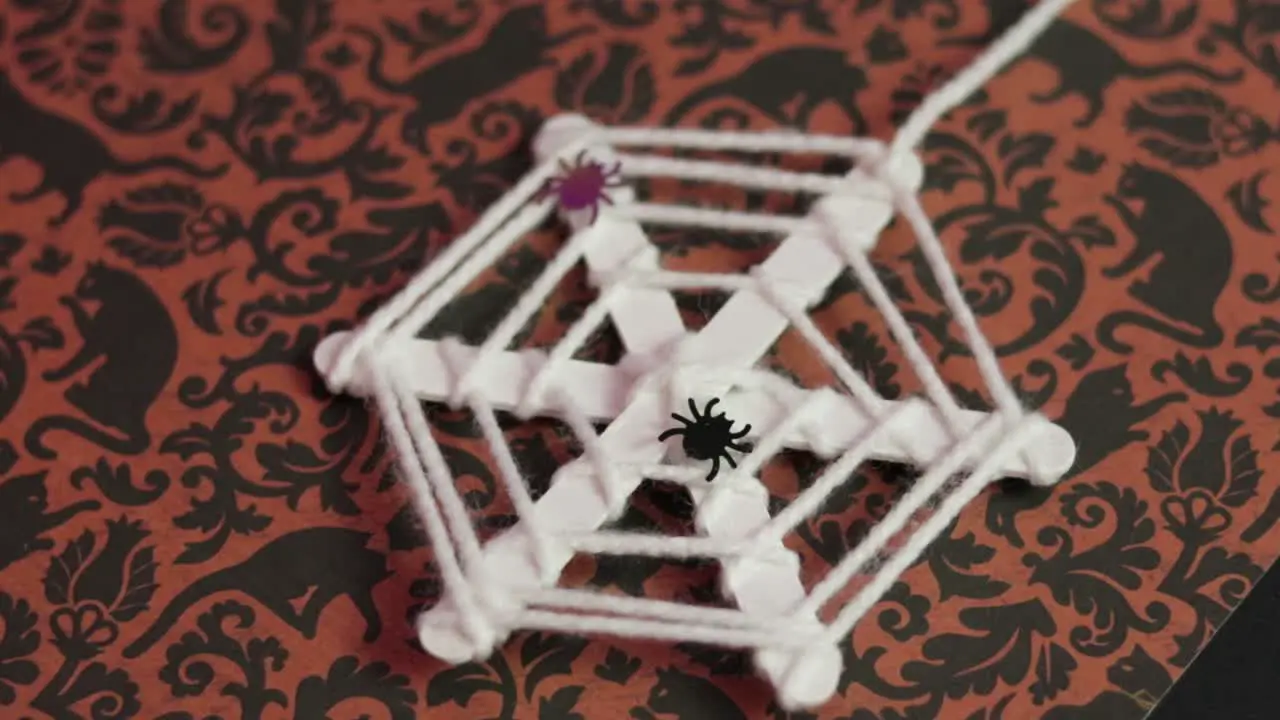 Halloween ornament Spiderweb made of stamen thread Steadycam