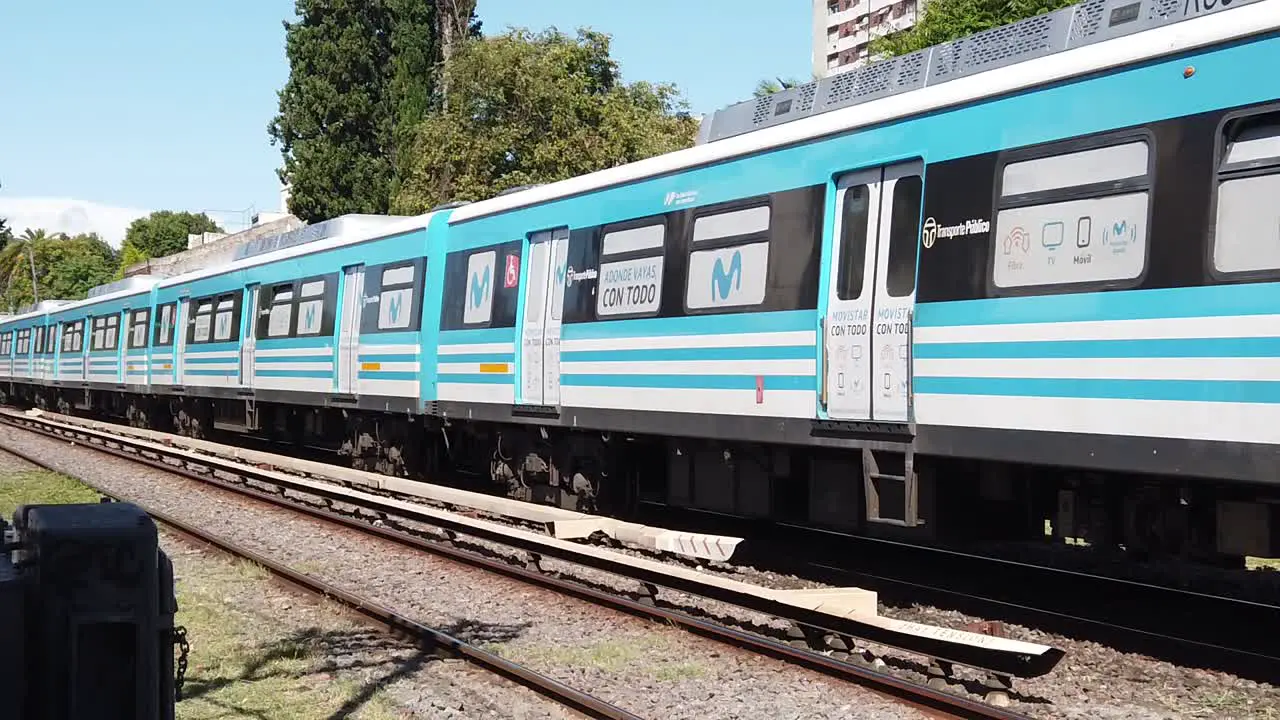 Train Arrives in Slow Motion in Countryside Landscape Sarmiento Line Railway