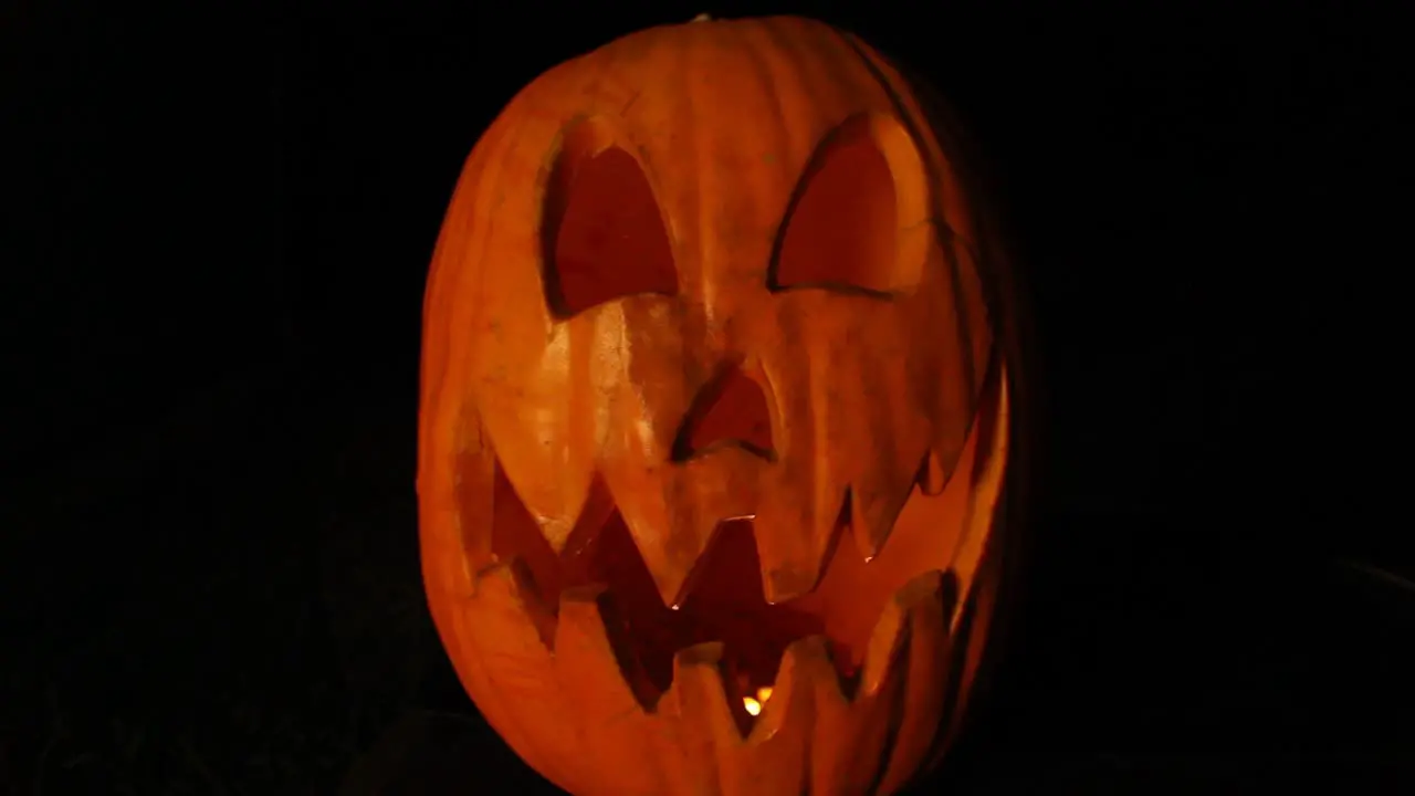 Tall Jack O Lantern With Flickering Pumpkin Light Halloween Centered Wide Angle Lens