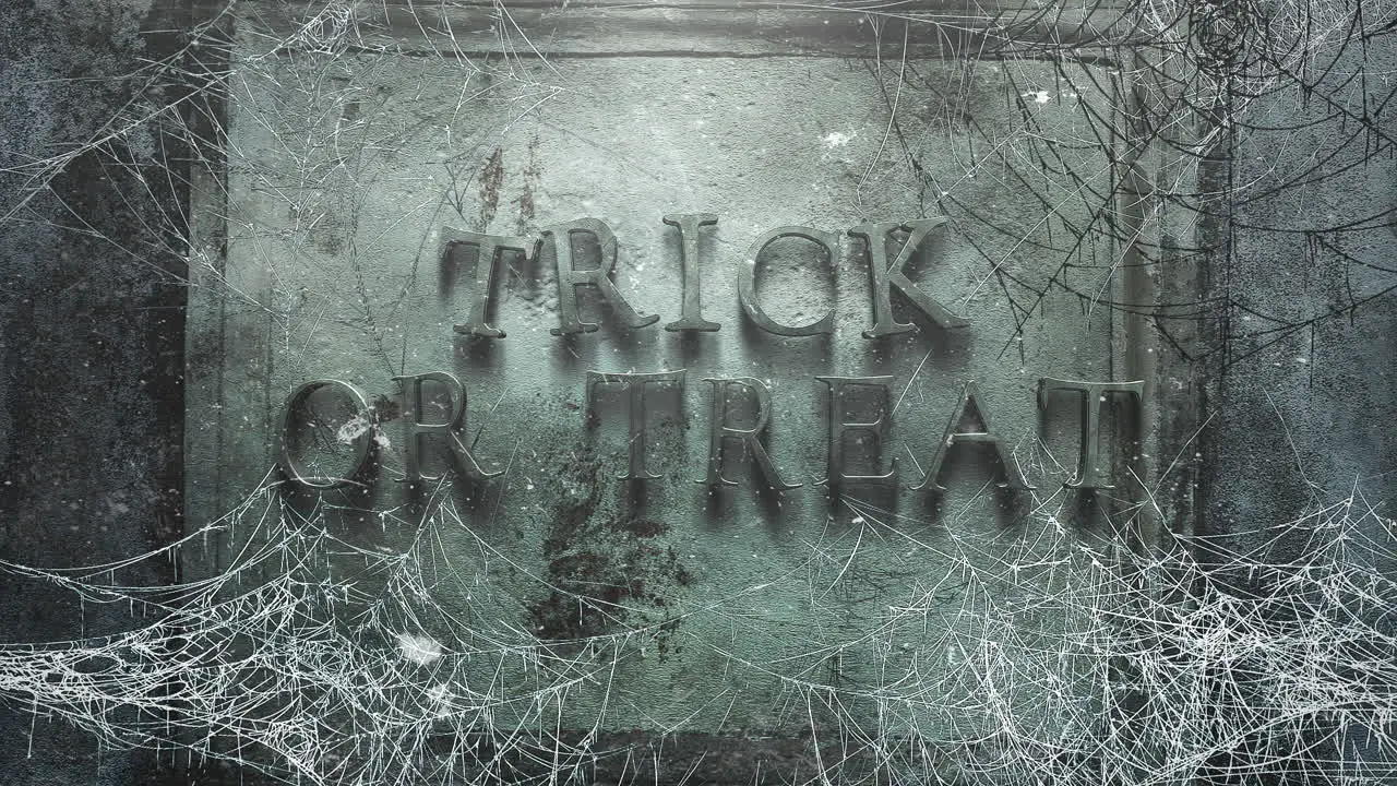 Animation text Trick or Treat and mystical horror background with dark spiderweb