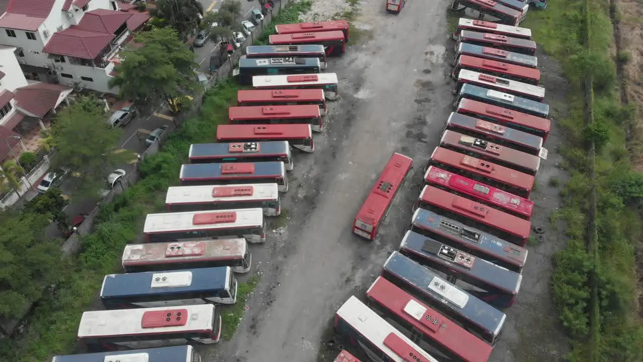 Top down view abandoned busses graveyard at Malaysia aerial