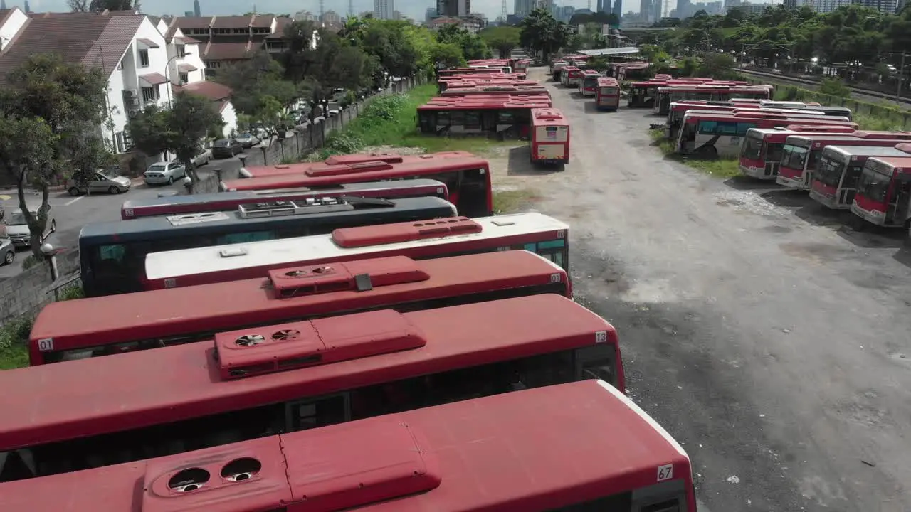 Broken Destroyed Abandoned buses at Kuala lumpur aerial