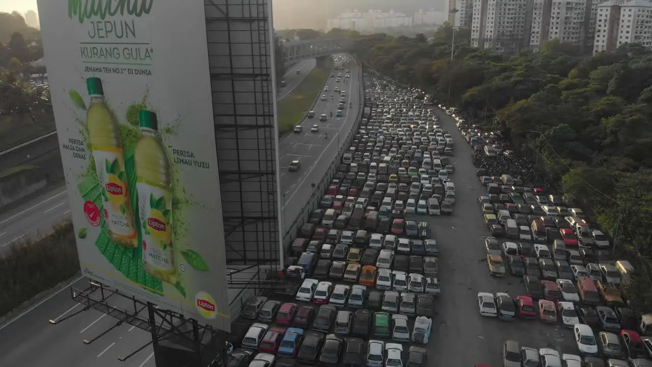 Aerial view of car junkyard at Kuala lumpur with big sign