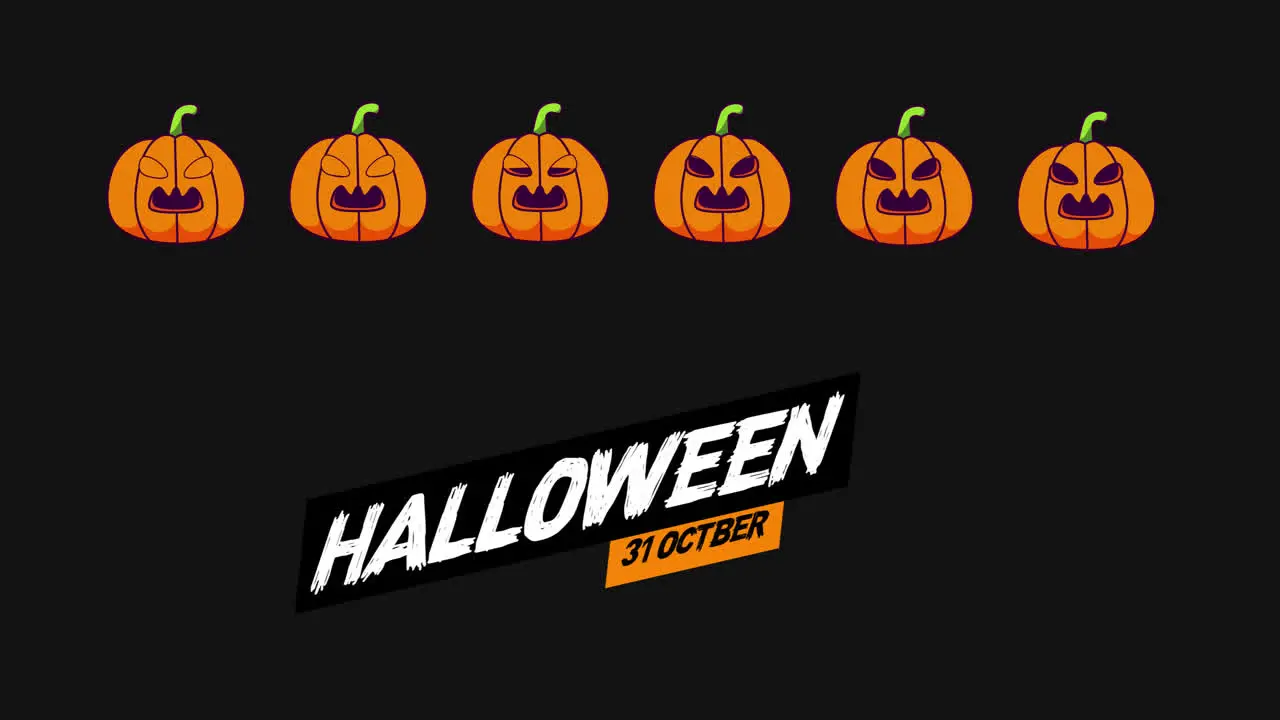 happy halloween word with pumpkin loop motion graphics video transparent background with alpha channel