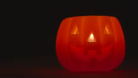 Halloween Pumpkin Jack-O-Lantern With Candle Made From Carved Out Pumpkin