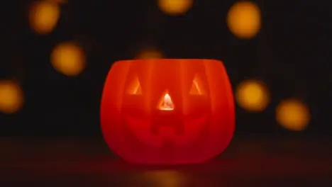 Halloween Pumpkin Jack-O-Lantern With Candle Made From Carved Out Pumpkin With Lights 1