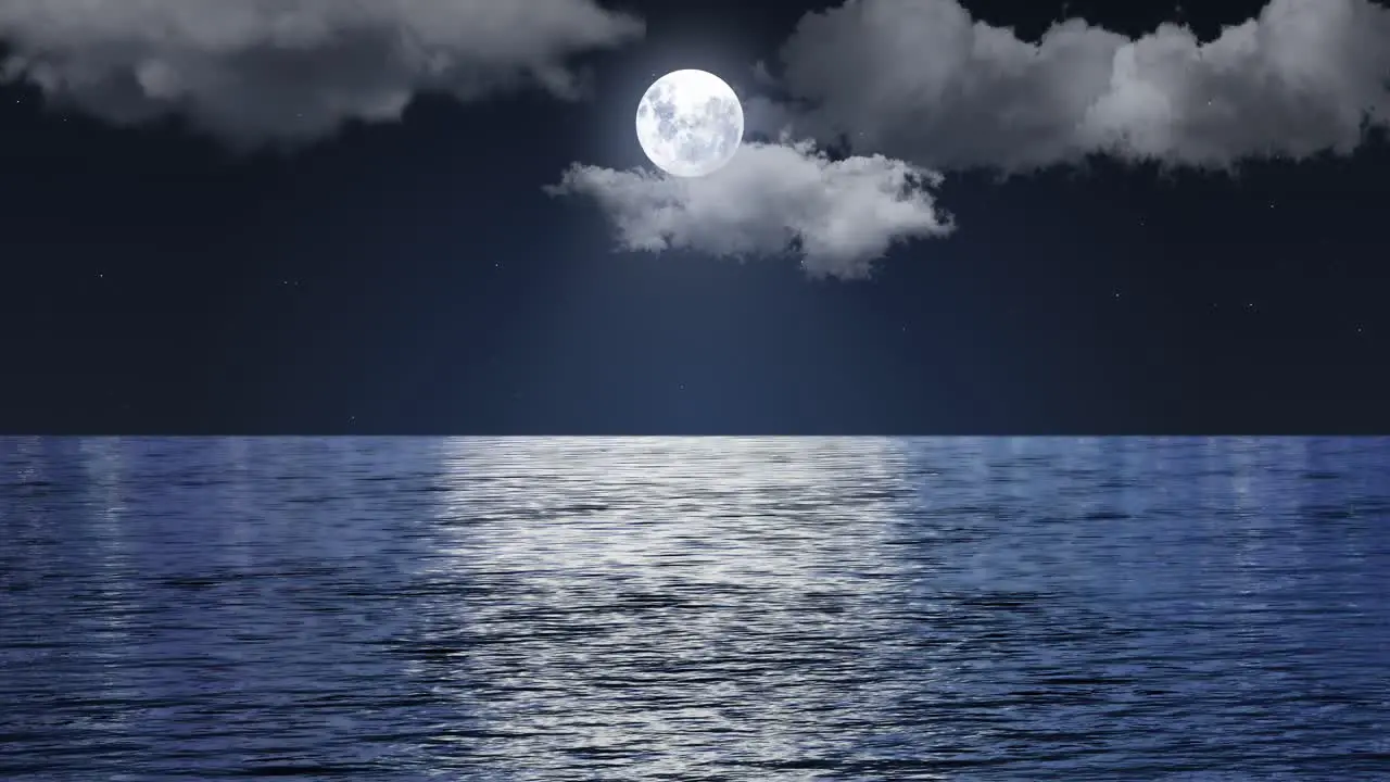 Moon over the sea Ocean waves under moonlight 4K