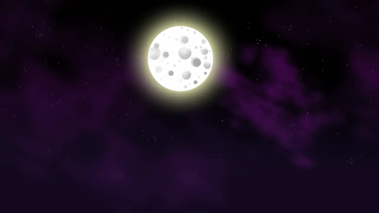 Eerie purple cloudy starry night animation with moving clouds and glowing illustrated moon educational learning scene