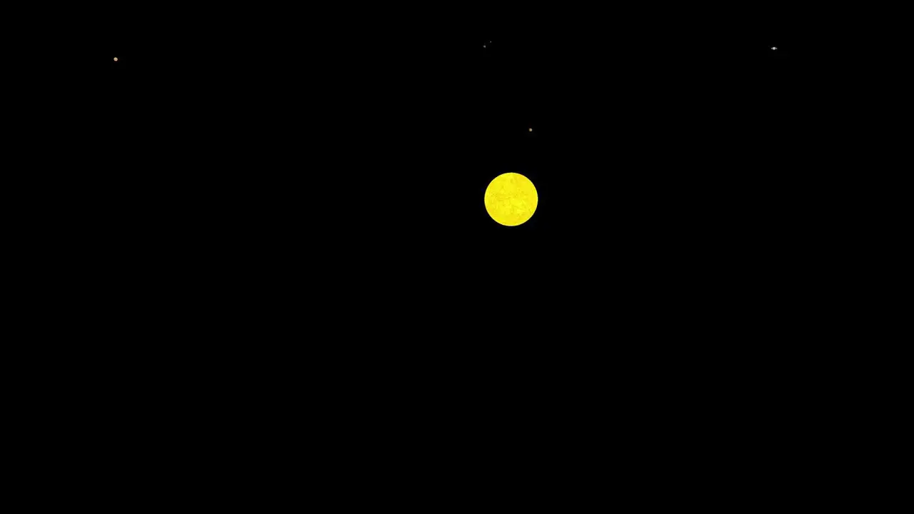 Animation of yellow sphere in the universe in solar system with minute white stars rotating around it