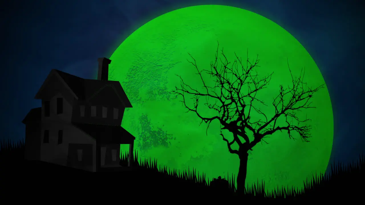 Halloween background animation with house and moon 2