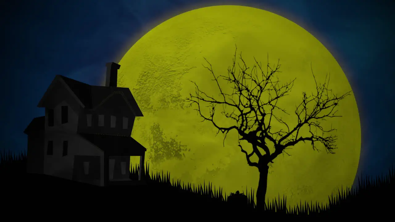 Halloween background animation with house and moon 3