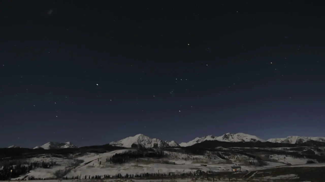 Time lapse of night sky clouds and full moon over the Gore Range in Silverthorne Colorado