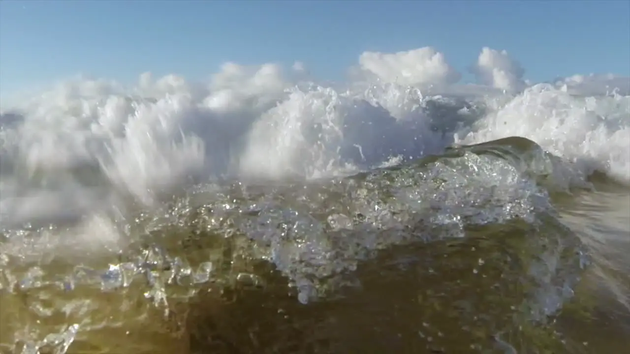 Waves roll into a beach following a big storm in slow motion 1