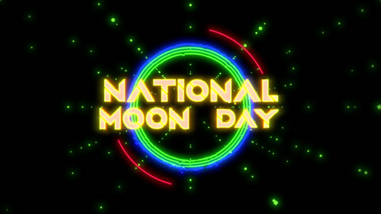 National Moon Day with neon geometric shapes in galaxy