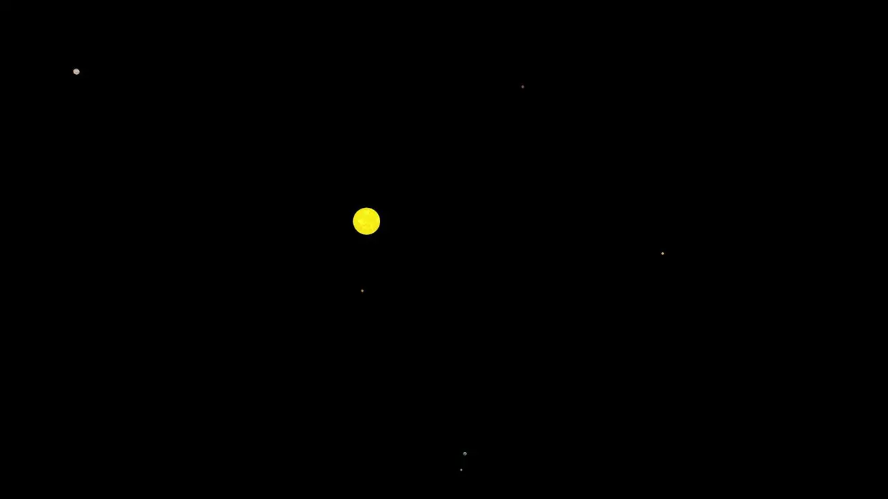 Animation of yellow color sphere in in solar system with minute white stars rotating around it