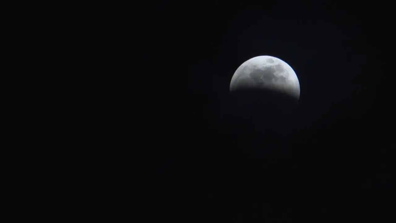 Thin clouds moving across a full moon the midst of a lunar eclipse