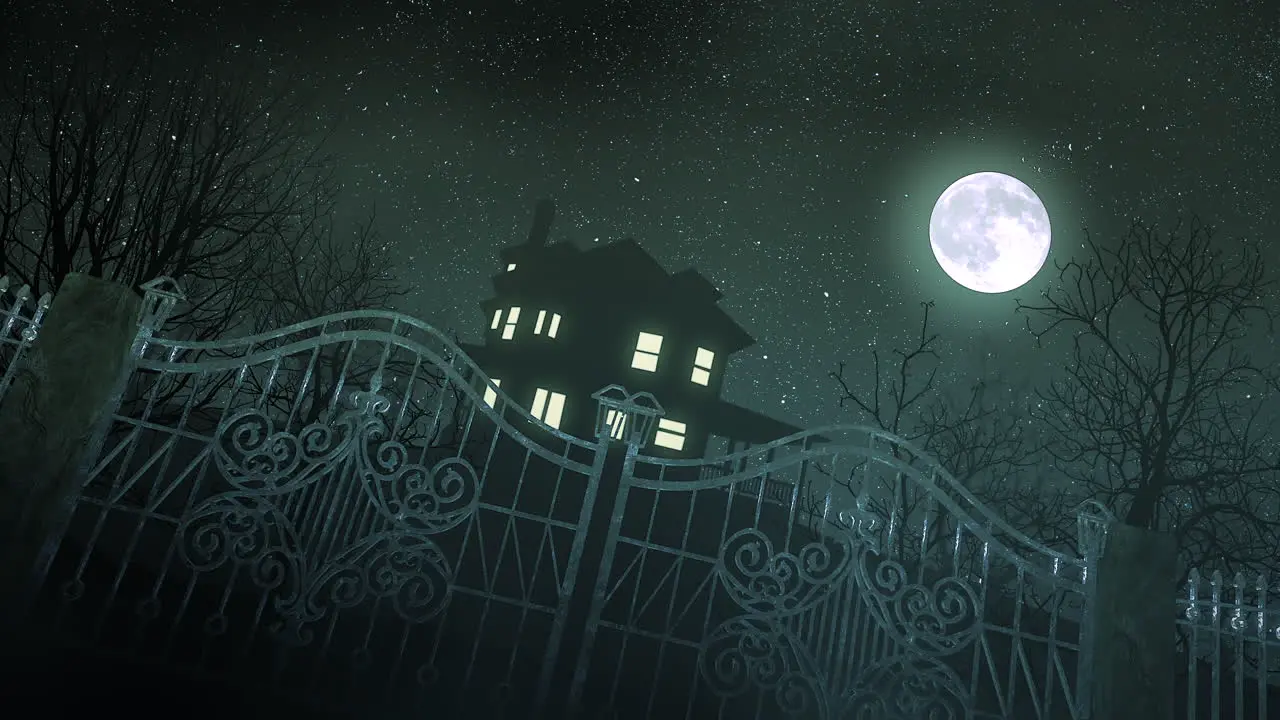 Mystical horror background with the house and moon 2