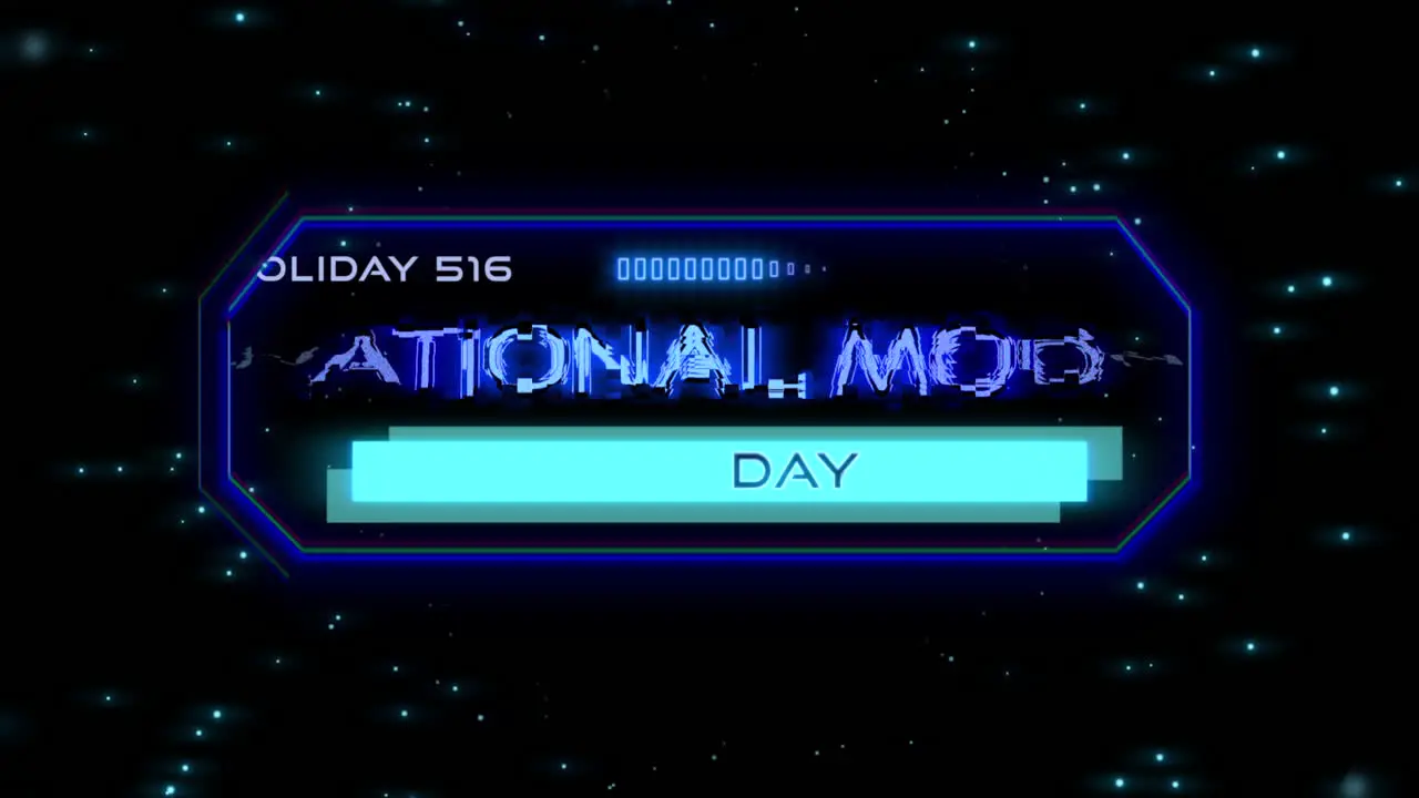 National Moon Day on neon blue computer screen in galxy